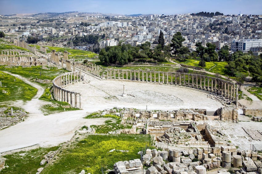 The forum and colonnades in Jerash, Jordan